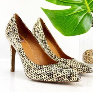 Pour La Victoire Womens Pump Size 6 Black Tan Leather Pointed High Heel Python